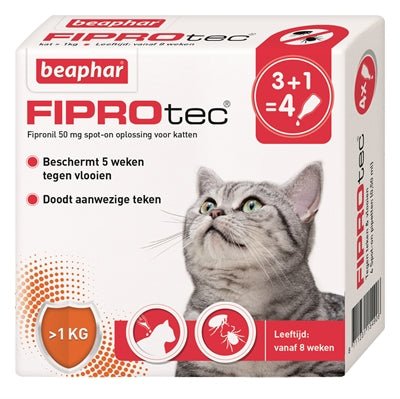 Beaphar Fiprotec Kat Tegen Vlooien & Teken 3+1 PIPET >1 KG EN 8 WEKEN - Best4pets.nl