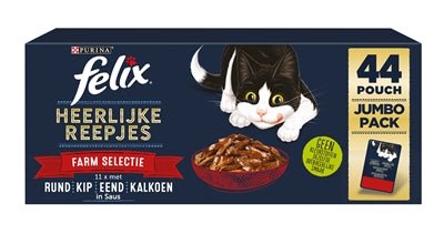 Felix Heerlijke Reepjes Farm Selectie Rund / Kip / Eend / Kalkoen - Best4pets.nl