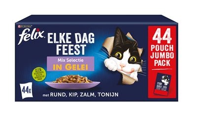 Felix Pouch Elke Dag Feest In Gelei Mix Box Tonijn / Zalm / Rund / Kip - Best4pets.nl