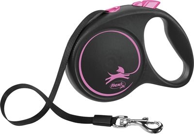 Flexi Rollijn Black Design Tape Roze - Best4pets.nl