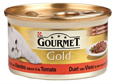 Gourmet Gold Cassolettes Duet Van Vlees In Saus Met Tomaten 85 GR (24 stuks) - Best4pets.nl