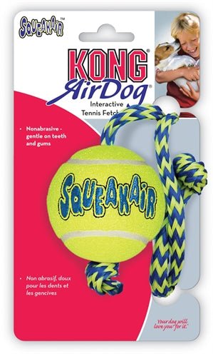 Kong Squeakair Bal Met Touw Geel / Blauw 52X6,5X6,5 CM - Best4pets.nl