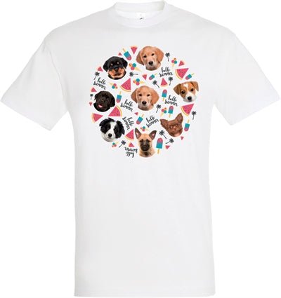 Merkloos T-Shirt Hello Summer Puppies Wit - Best4pets.nl