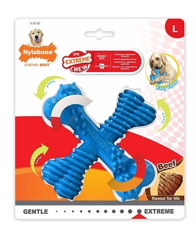 Nylabone Extreme Chew X - Bone Beef Blauw <23 KG - Best4pets.nl