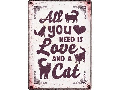 Plenty Gifts Waakbord Blik All You Need Is Love And A Cat 21X15 CM - Best4pets.nl