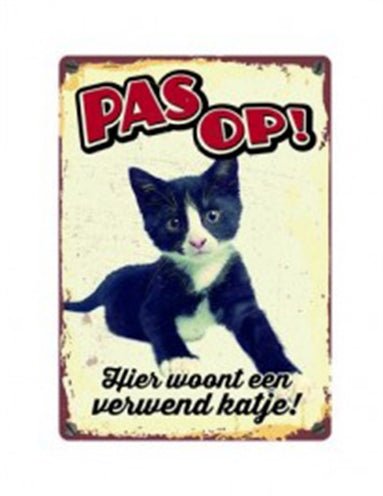 Plenty Gifts Waakbord Blik Verwend Katje 15X21 CM - Best4pets.nl