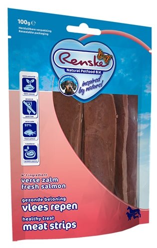 Renske Gezonde Beloning Vlees Strip Zalm 100 GR - Best4pets.nl