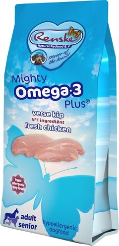 Renske Mighty Omega Plus Adult/Senior Kip/Rijst 15 KG - Best4pets.nl