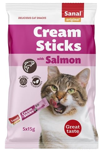 Sanal Cream Sticks Kat Zalm 5X15 GR - Best4pets.nl