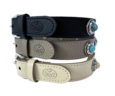 Sazzz Halsband Hond Adventure Stone Classic Leer Zwart - Best4pets.nl