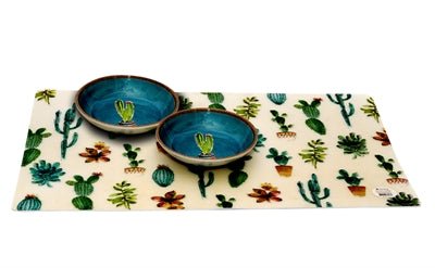 Tarhong Set Cactus Kat 2 Voerbakken / Placemat Cactus 13 CM 180 ML / 49X29 CM - Best4pets.nl