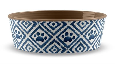 Tarhong Voerbak Paw Ikat Melamine Teal Blauw 14X14X4,5 CM 475 ML - Best4pets.nl