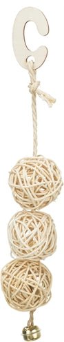 Trixie 3 Rotan Ballen Met Bel Aan Touw Naturel 24 CM - Best4pets.nl