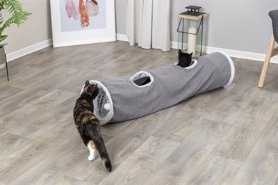 Trixie Katten Speeltunnel Harvey Velours / Pluche Grijs - Best4pets.nl