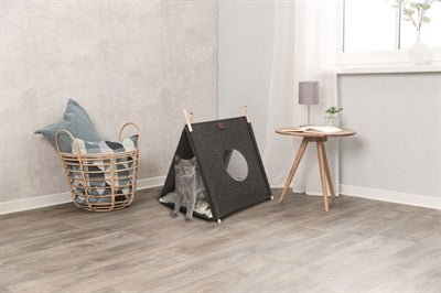 Trixie Kattenmand Tent Elfie Met Kussen Vilt Antraciet 50X46X52 CM - Best4pets.nl