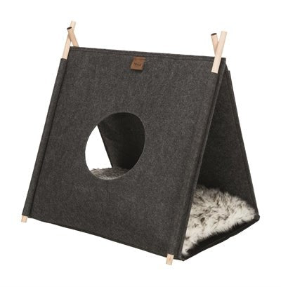 Trixie Kattenmand Tent Elfie Met Kussen Vilt Antraciet 50X46X52 CM - Best4pets.nl