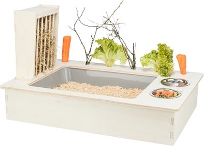 Trixie Voederstation Met Voerbak / Waterbak / Hooiruif Hout Naturel 70X47X41 CM - Best4pets.nl