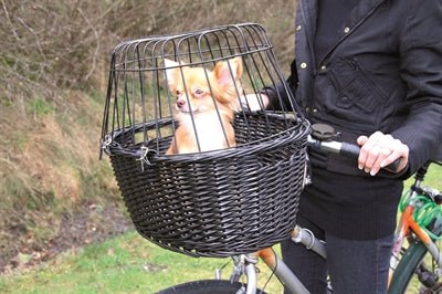 Trixie Wilgen Fietsmand Voorop Zwart Met Kussen En Kap - Best4pets.nl