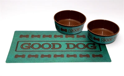 Tarhong Good Dog Set Turquoise 2 Voerbakken / Placemat Olive 17 CM 950 ML / 49X29CM Default Title